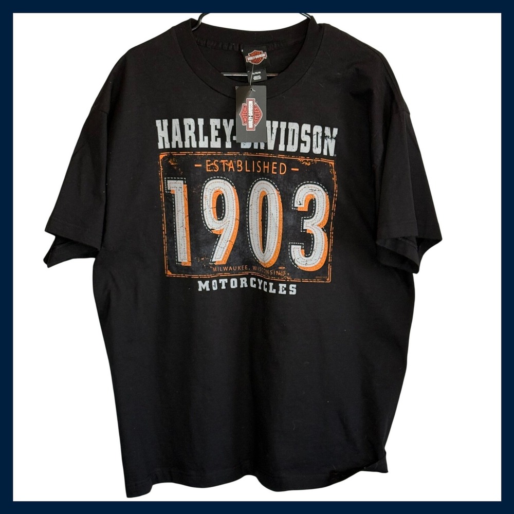 NWT Harley-Davidson Mens XL T-Shirt Black Established 1903 Graphic Tee